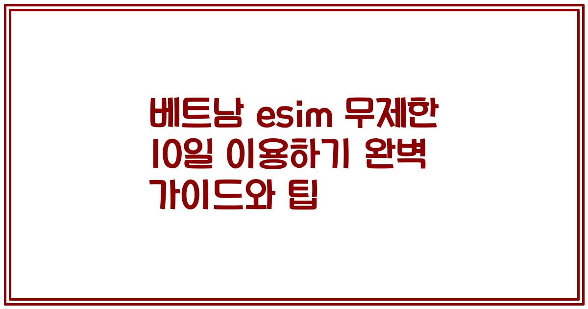 베트남 esim 무제한 10일 이용하기 완벽 가이드와 팁
